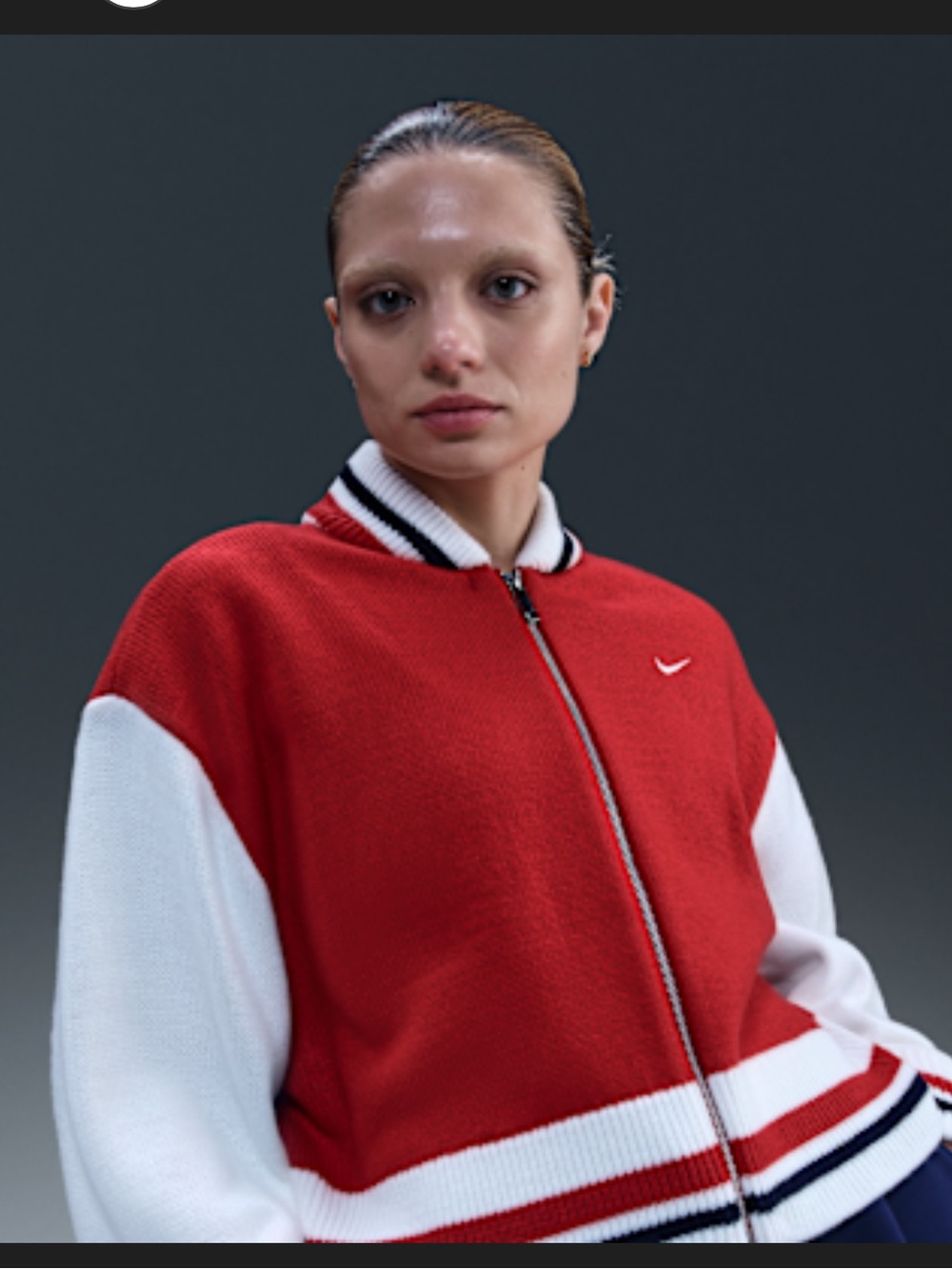 Nike Red and Cream Women's Varsity Zip Sweater Jackety Size L NWT